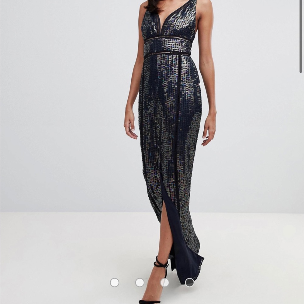 sequin maxi dress with ladder trim